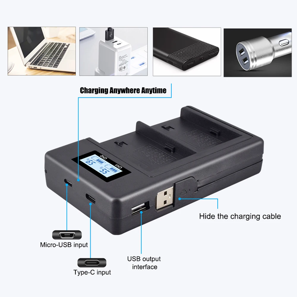 np F970 Np-f960 Np-f970 F950 Bateria Mais Lcd Carregador Usb para Sony Plm100 Ccd-trv35 Mvc-fd91 Mc1500c L10 Tr555 Vx22 8800mah np F960 - Image 3