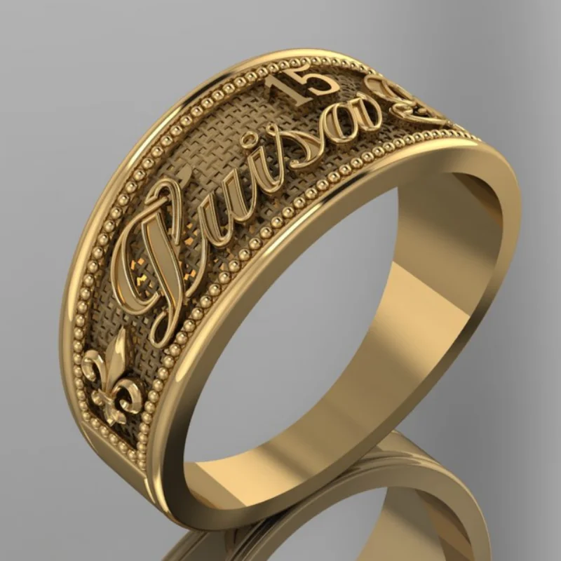 Customized Name 3D Ring Personalized Name Ring Unisex Custom Letter Hip Hop 18K Gold-Plated Stainless Steel Rings For Women Men