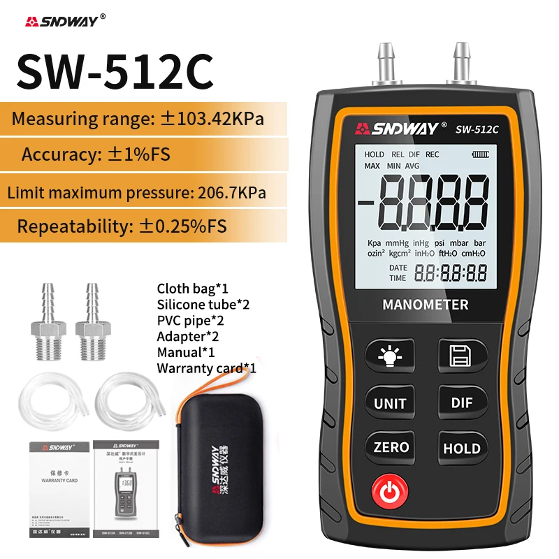 SNDWAY SW-512 Digital Manometer Air Pressure Gauge Professional Pressure Differe