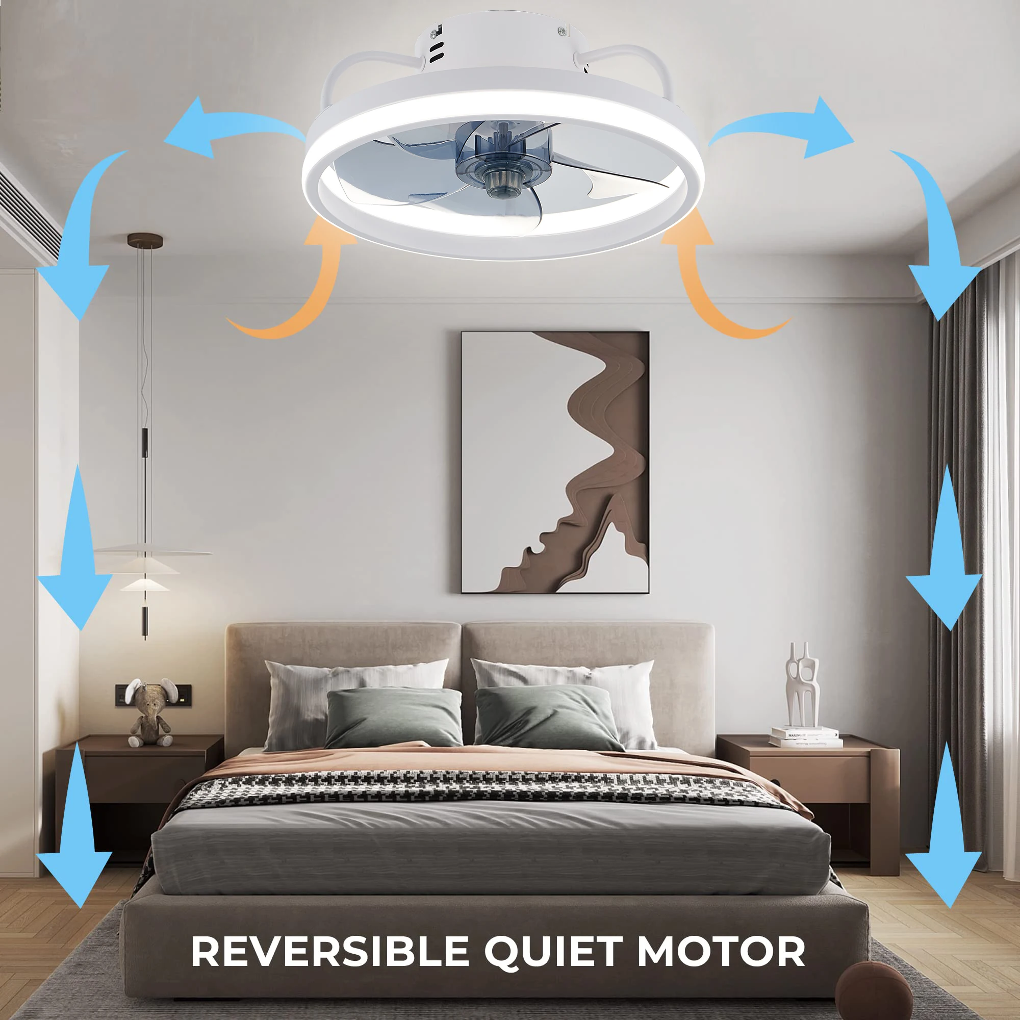 55W Smart Ceiling Fan Fans With Lights Remote Control Bedroom Decor Ventilator Lamp 33cm Air Invisible Blades Silent 5