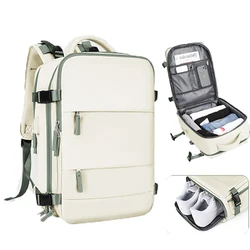 Women's Travel Backpack - Carry-On, TSA-Approved Laptop Bag, Versatile Weekender Daypack - Large (Beige with Green)