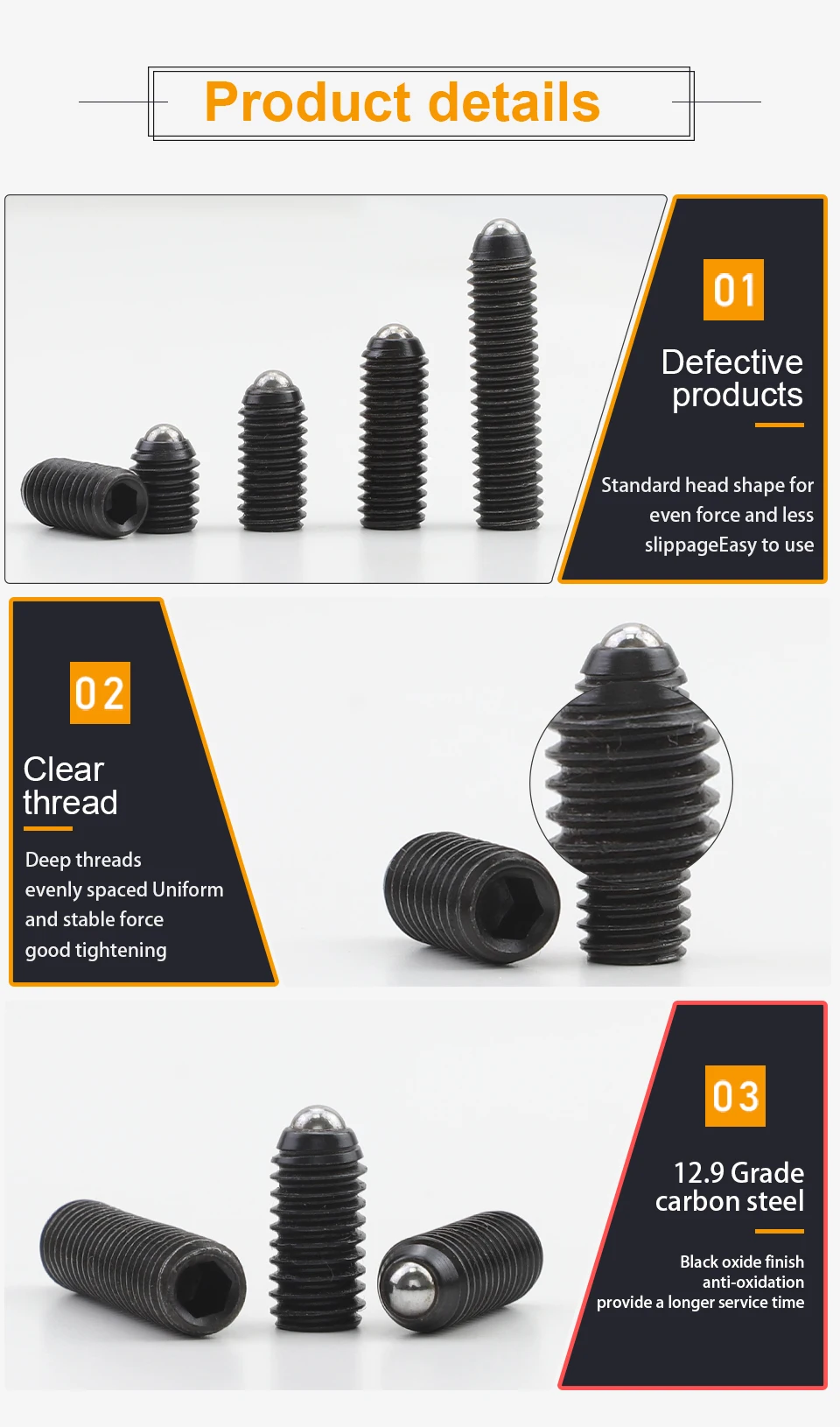 JUIDINTO 2-15 stücke Ball Kolben Edelstahl Carbon Stahl M3 M4 M5 M6 M8 M10 M12 Ball Punkt set Schraube Frühling Kolben für Tür – Detail 5