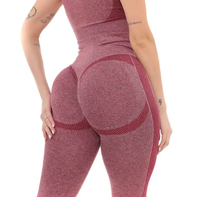 Legging Feminina de Fitness, Legging Feminina, Bumbum e Empina, Cintura, Vermelho, Marsala