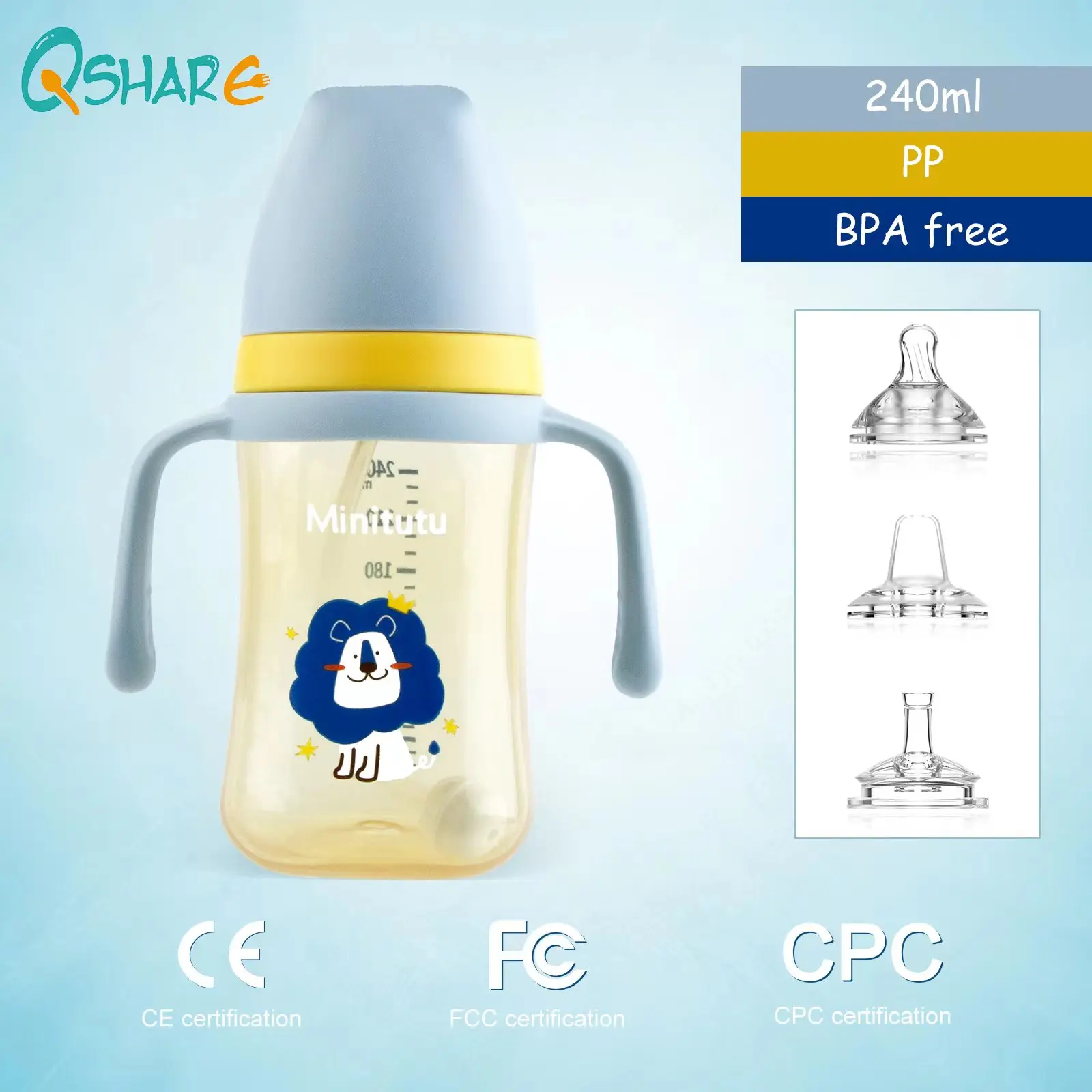 

Qshare 240ml Baby Feeding Bottle Traing Drinking Water Cup from 6 Months with Ergonomic Silicone Nozzle