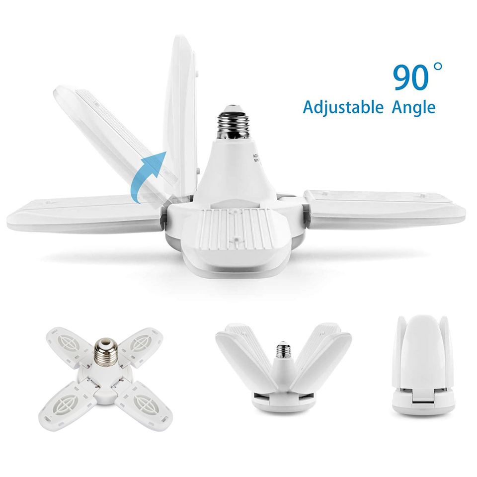 LED Garage Light E27 Light Bulb 38W Foldable Fan Blade Lights Deformable Adjustable Ceiling Lamps For Living Room Garage Light