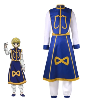 Costume cosplay Hunter Kurapika, abito uniforme blu Kurta Clan, set completo di giochi di ruolo anime per carnevale di Halloween unisex