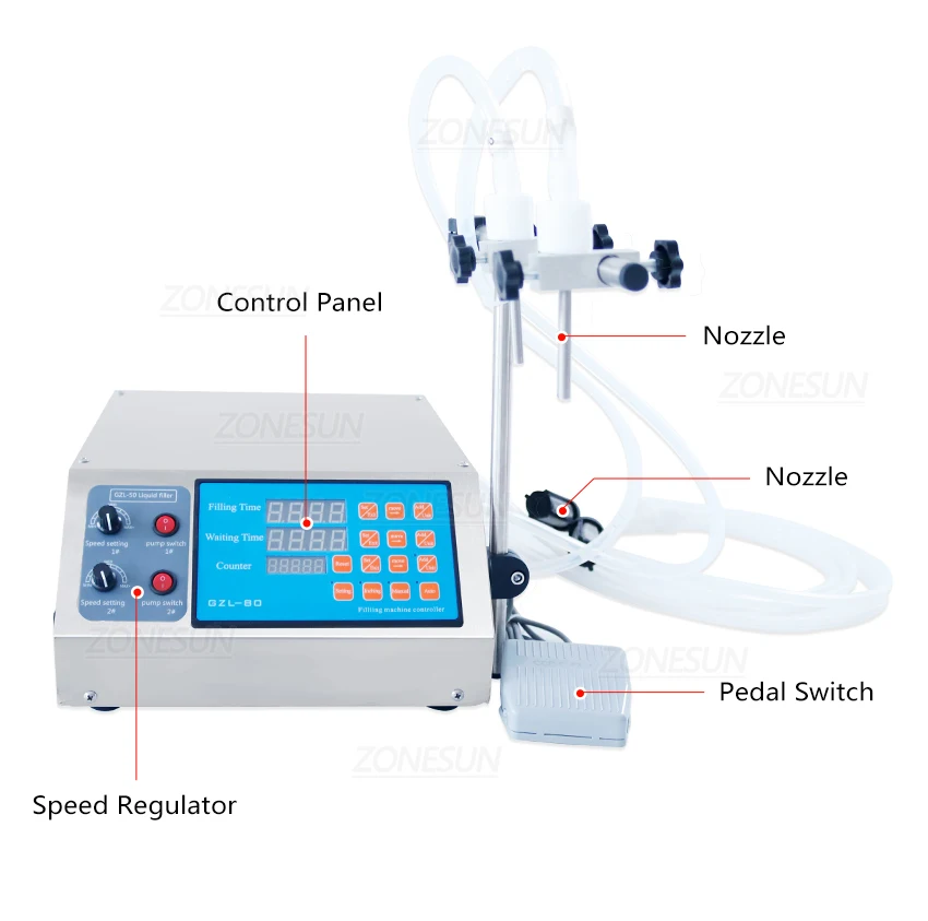 ZONESUN ZS-YTDP2 Electric 2 Nozzles Diaphragm Pump Liquid Filling Machine