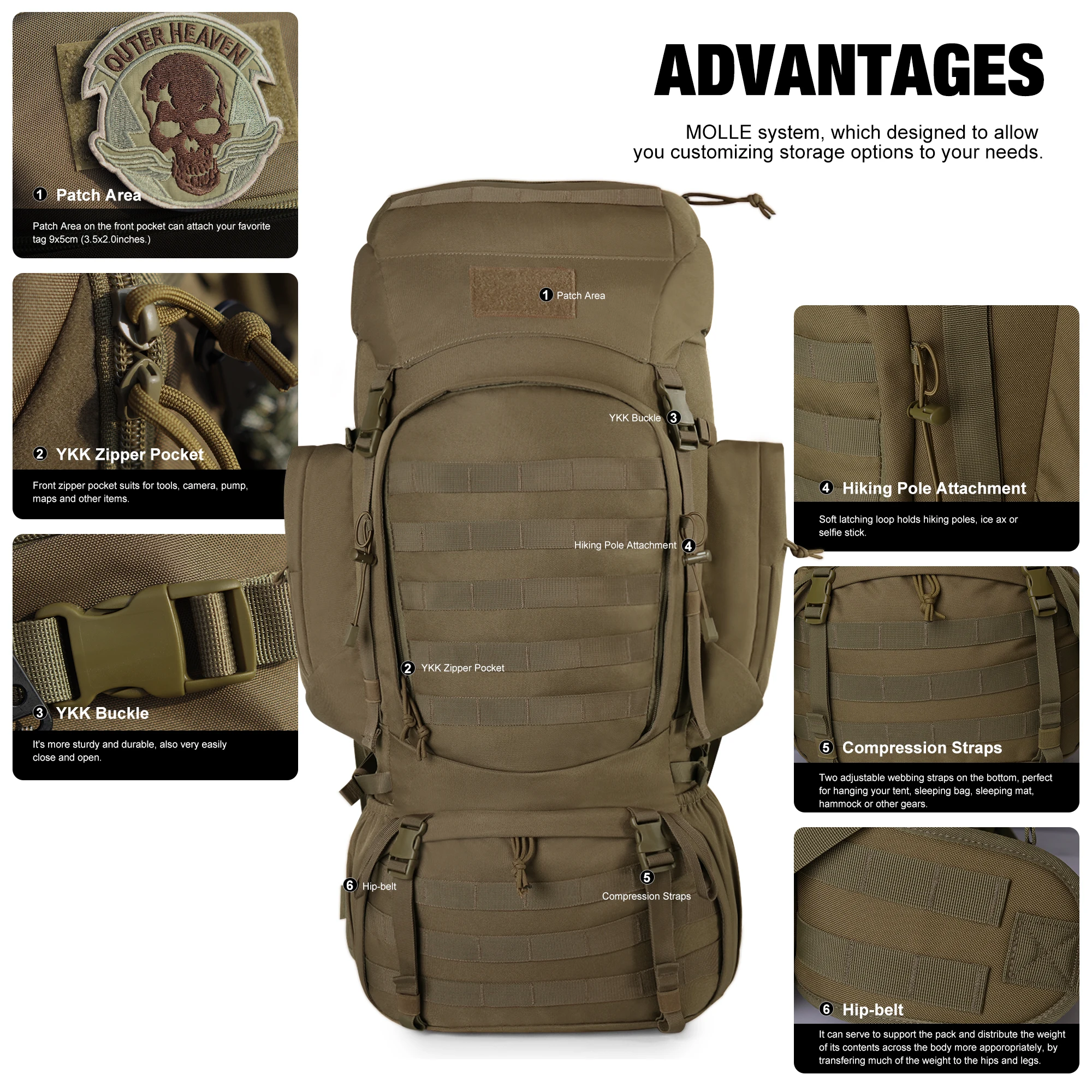 Mardingtop 60l Backpacking Rugzak Met Regenhoes Voor Mannen Militair Tactisch Kamperen Wandelen Bushcraft