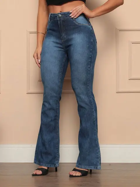 Casual elegante Denim Jeans, feminino Flare Jeans