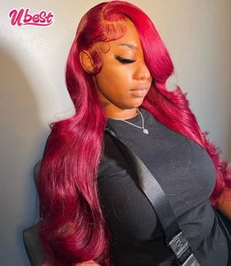 99JBody Wave Burgundy Colored 13x6 Lace Front Human Hair Wigs 180% 13x4 Transparent Lace Frontal Wigs Pre Plucked Remy Wigs