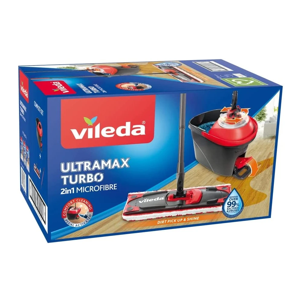 Vileda-cubo de limpieza Turbo para fregona, Kit de Pedal, paño de  microfibra para suelo, prensado en seco y húmedo, manos libres