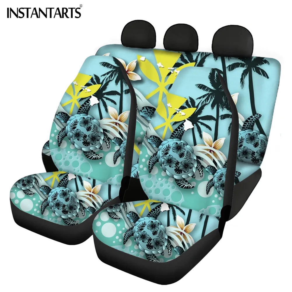 

INSTANTARTS Vehicle Front and Back Seat Covers Classical Polynesia Turtle Prints Comfortable Wear-resistant Mat Set for Most Car