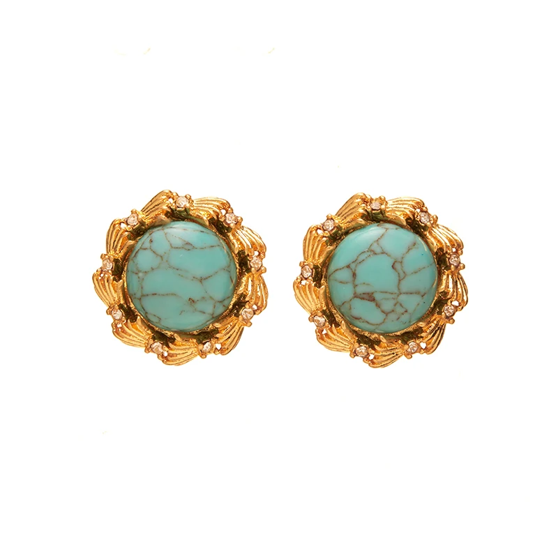 

Fraya Turquoise Round Petal Earrings S925 Sterling Silver Pin 18K Gold Plated Luxury Brand Jewelry 2023 Trendy Women's Earring