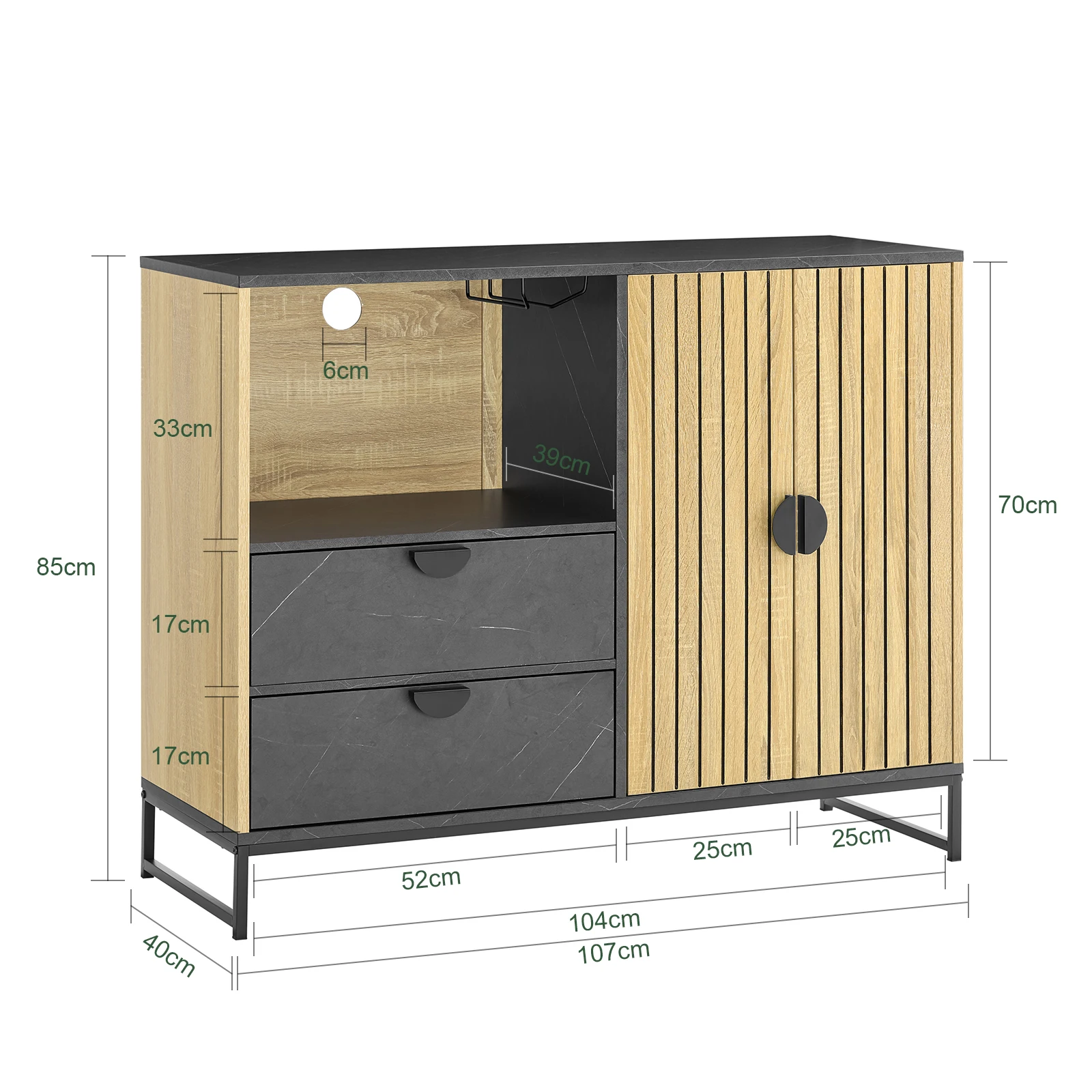 SoBuy FSB103-N Küchenschrank Sideboard mit Mikrowellenfach (Ø6cm) und Lamellentür Eiche-Schwarz 107x40x85cm – Detail 1