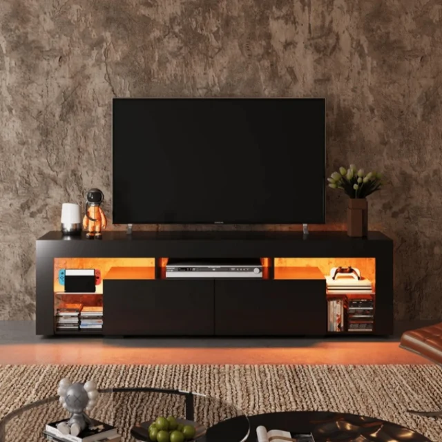 GALAXHERO TV Stand for 60 to 70 Inch TV Entertainment Center with LED Lights 2 Drawers Modern TV Console Large Media Cabinet