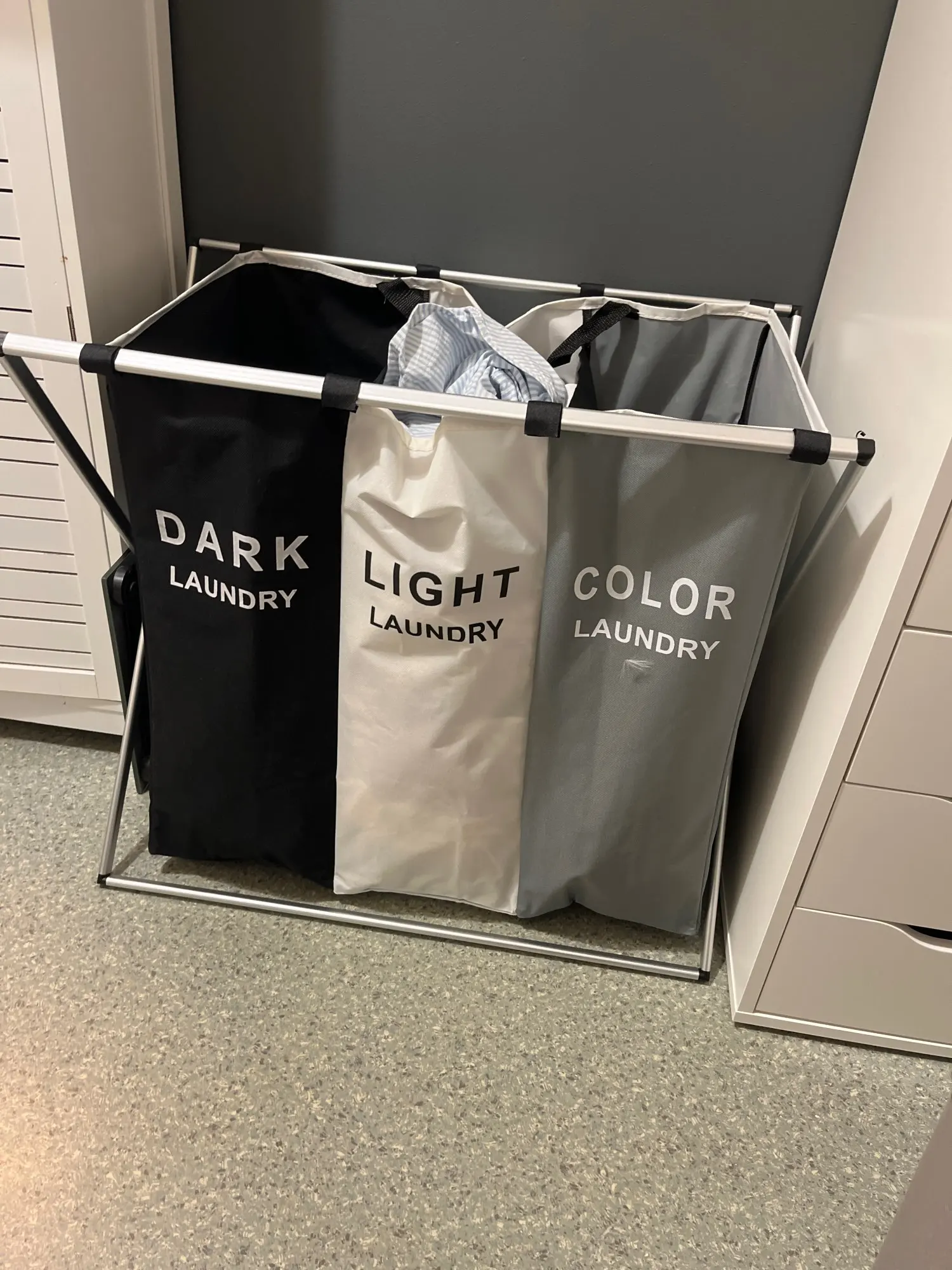 Dirty Clothes Storage Basket Three Grid Organizer Basket Collapsible Large Laundry Hamper Waterproof Home Laundry Basket photo review