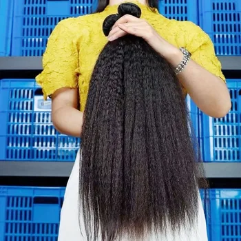 Extensioni di capelli umani vietnamiti Kinky Straight, 3 o 4 fasci di capelli grezzi, 30 pollici, Yaki Straight