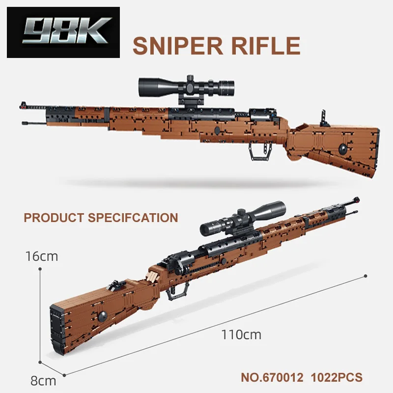 

Снайперская винтовка Барретт WW2 98K, строительный блок, Военная серия оружия, набор моделей Can Fire, пули, пистолет, игрушки для детей, подарки