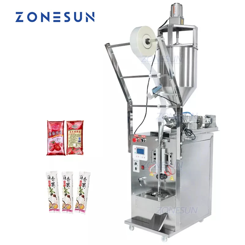 

ZONESUN Автоматическая жидкая паста с перцем чили, масляный соус, для наполнения медом, приправами, воды, горячего горшка, упаковочная машина