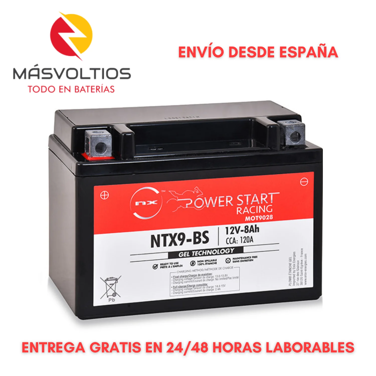Batteria Gel Nx Ntx9-Bs Per Moto 12V 8Ah Ricaricabile Compatibile Con Altri Modelli, Pre-Attivata, Viti Incluse