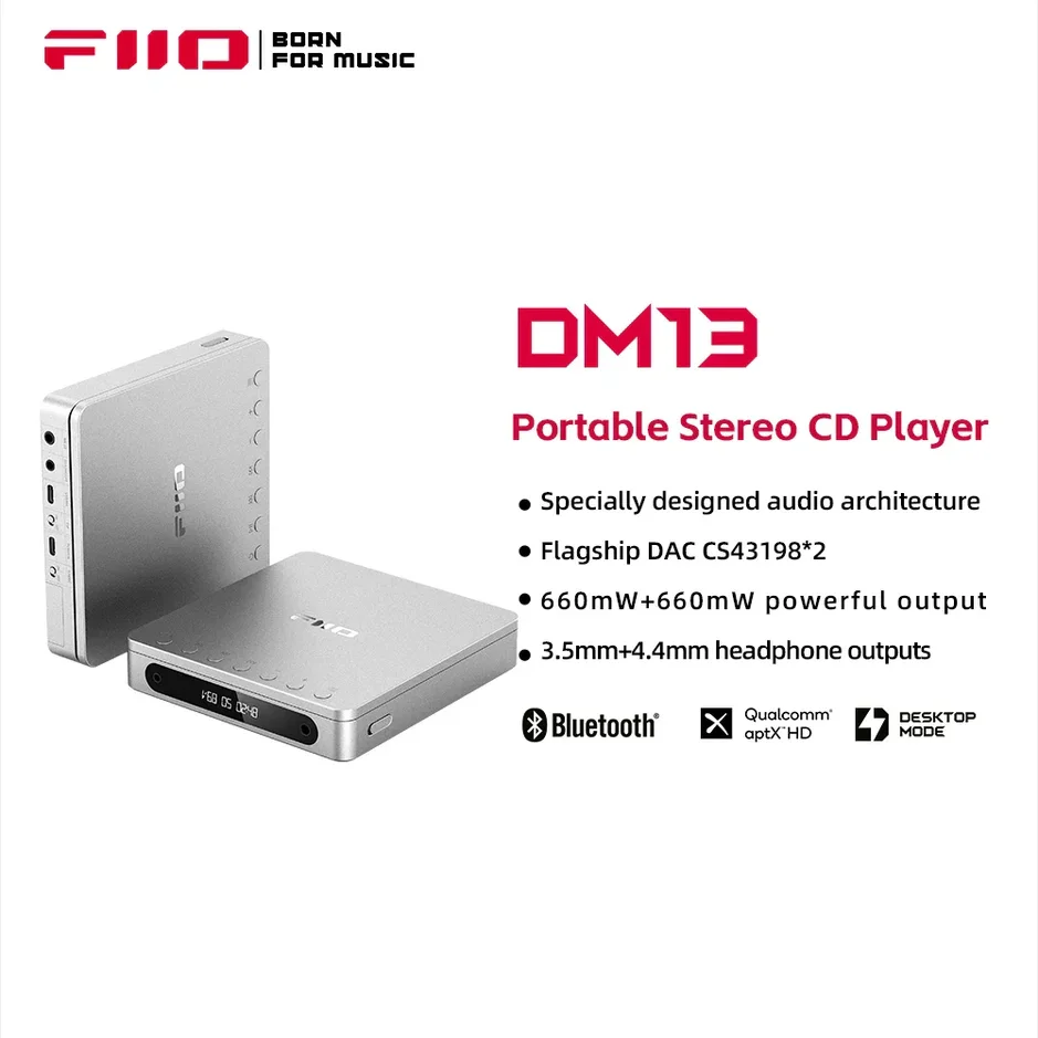 FiiO DM13 Multifunctional Portable Stereo CD Player Supports USB Ripping Optical/coaxial/3.5mm/4.4mm Long-Lasting Battery Music Player