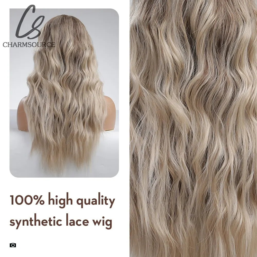 Lace Front Wig Long Brown Ombre Highlight Blonde Hair Body Wavy Synthetic for Women Daily Use High Density for Lace Front Wig Lace Wigs Synthetic Wigs Womens Synthetic Wigs