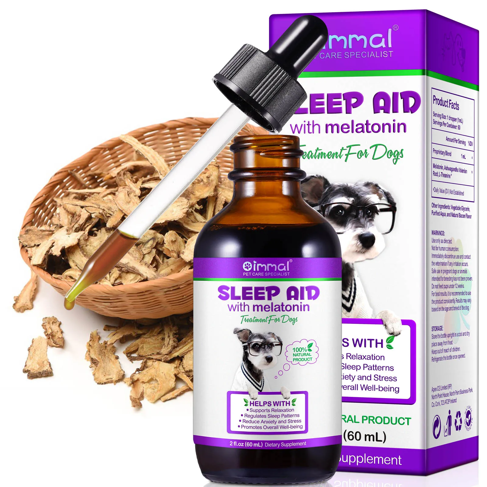 Sleep Aid with Melatonin For Dogs Supports Relaxation Regulates Sleep Patterns Reduce Anxiety and Stress 60ml Dietary Supplement