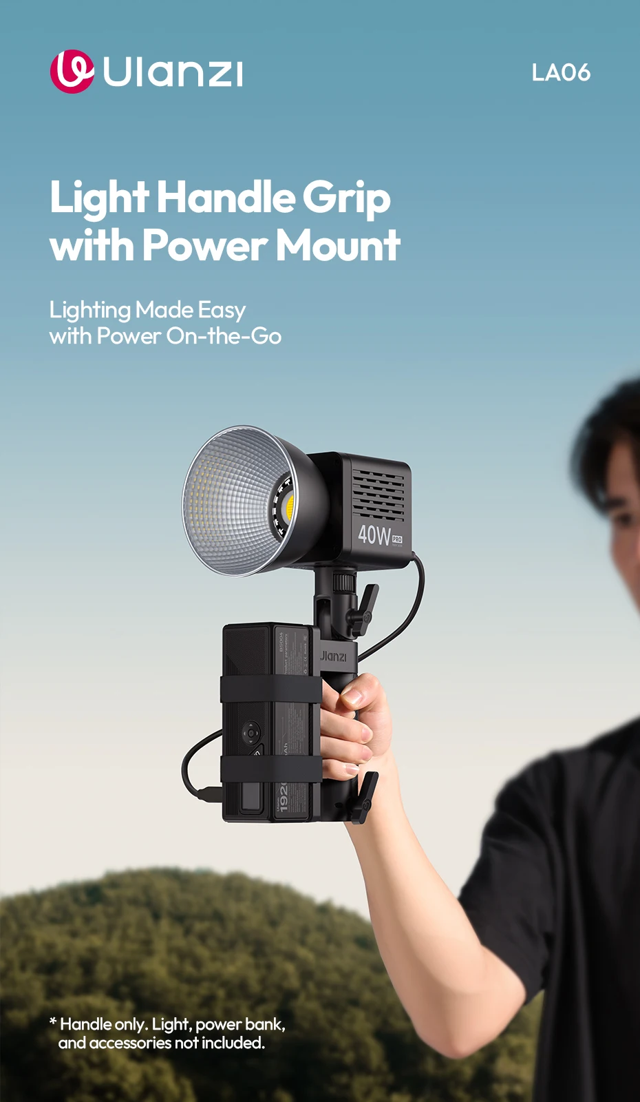 Light Handle Grip Light Stand with Power Mount Angle Adjustable for Fill Light C