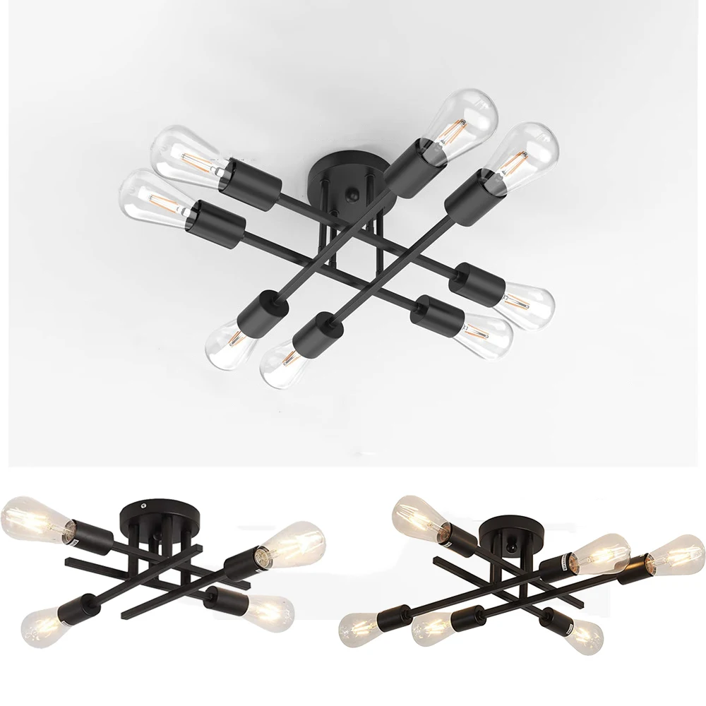 

Semi Flush Mount 4/6/8 Ceiling Lights Modern Black Chandelier Ceiling Lamp for Farmhouse Kitchen Dining Room Bedroom Living Room