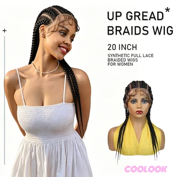 6 Feed-in Straight-Back Cornrow Braids Wig 20Inch Synthetic Full Lace Handmade Braiding Hair with Baby Hair for Black Women 1