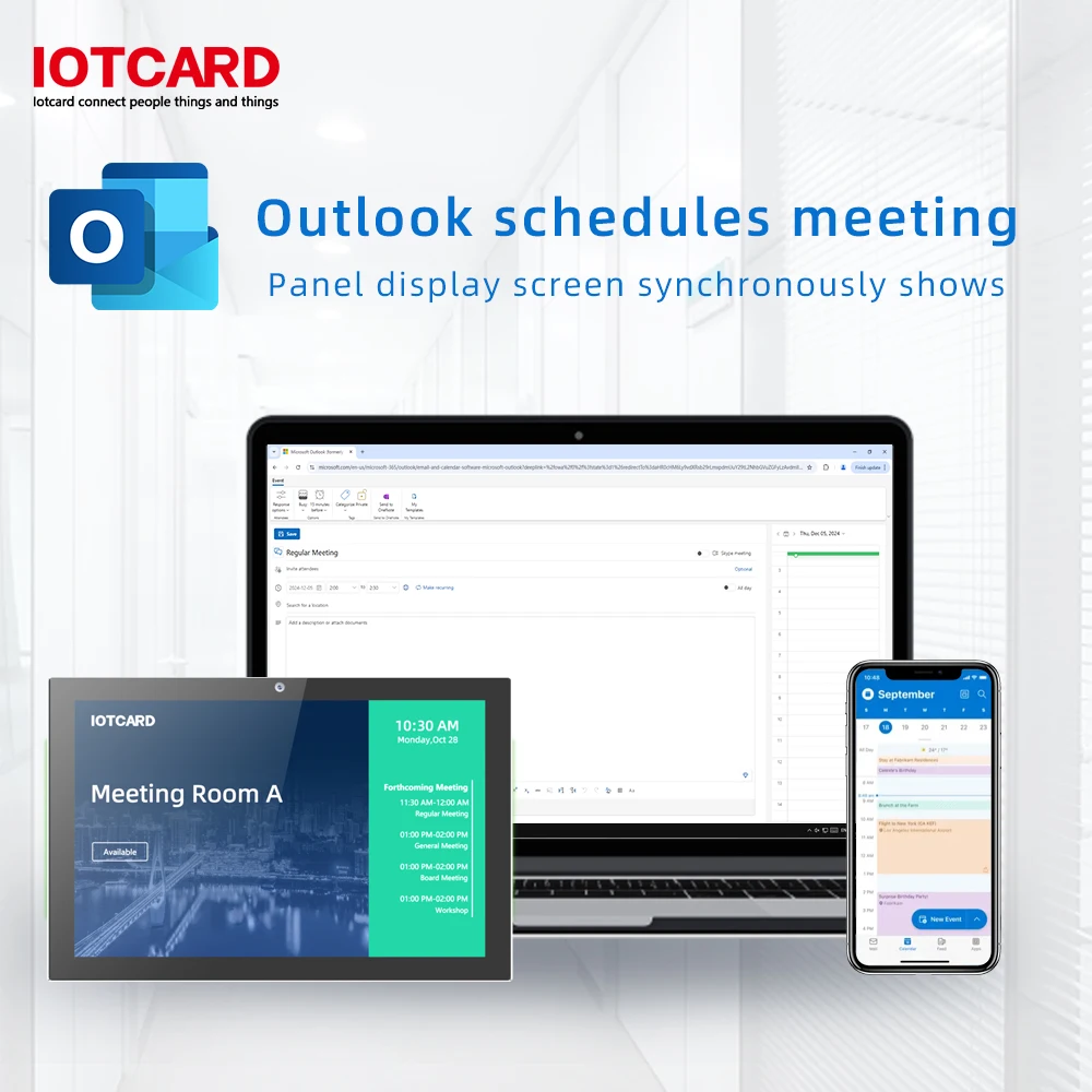 10.1inches Meeting Room Scheduling Panel integrated with Outlook Booking System Tap Scheduler Touchscreen PoE&LED for Workspace