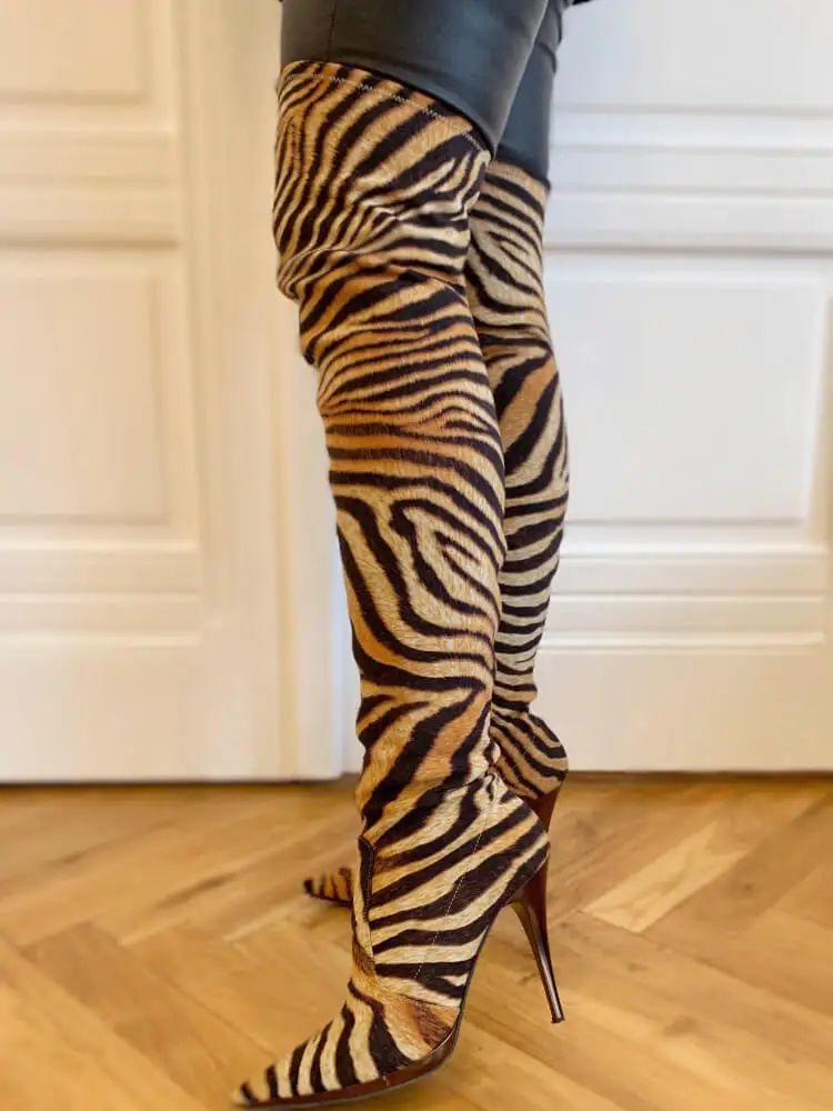 Tiger print thigh high boots Clearance