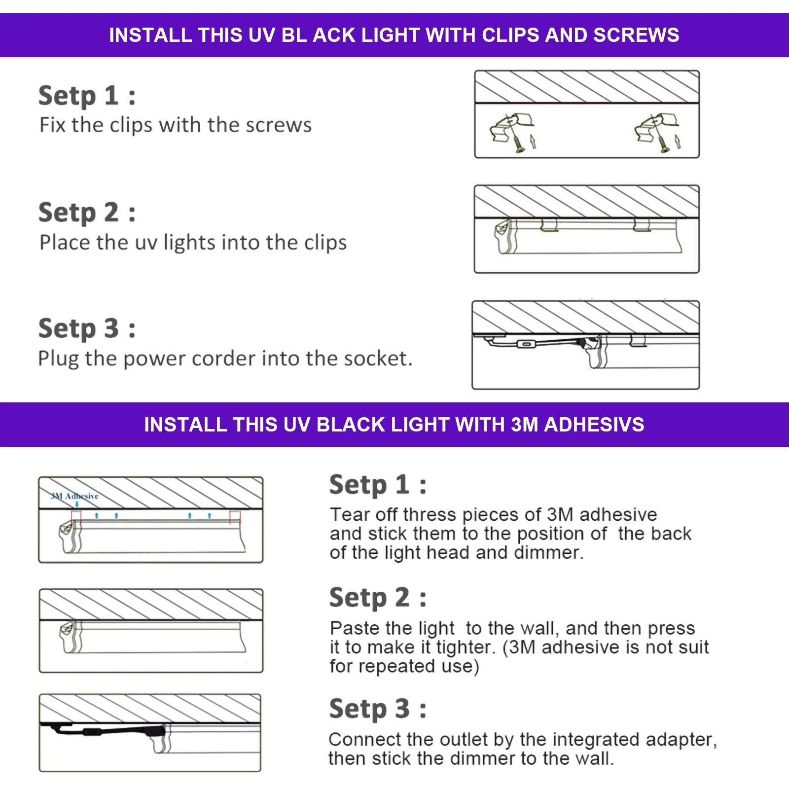 UV LED Black Light Bar, 10W LED Black Light Fixture, Portable Blacklight Poster Tube for Party Stage Lighting Body Paint UV Art