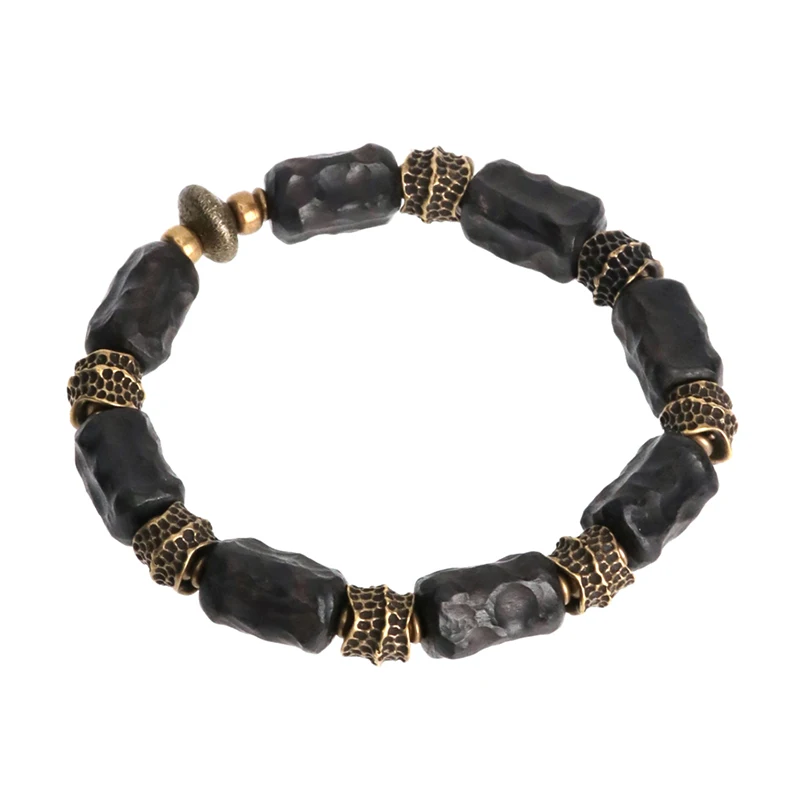 Hand Processed Strip Ebony Bracelet Ebony Bracelet Do Old Hammered Copper Concave Convex Texture Black Wood Jewelry Men Women Individual Bangle