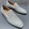 Men's Multicolor Luxury Handmade Diamond Loafers Pointed Toe Leather Rhinestones Slip On Fashion Flat Shoe Versatile Party Shoes 5