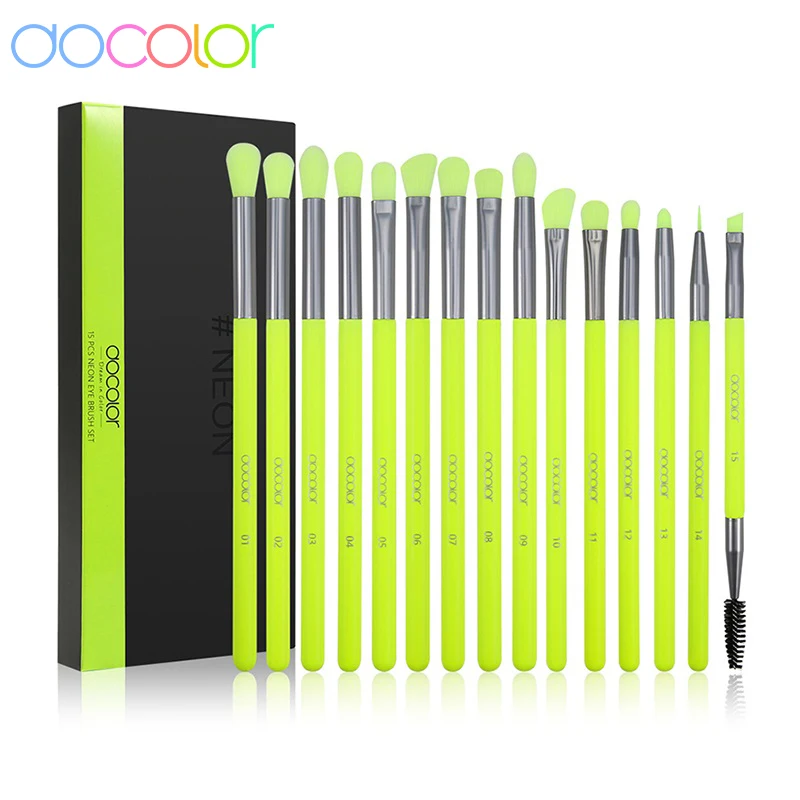 Docolor Eye makeup brushes set 15Pcs Neon Green Eyeshadow Makeup brushes Professional Eyebrow Blending Eyeline Eyelash brushes