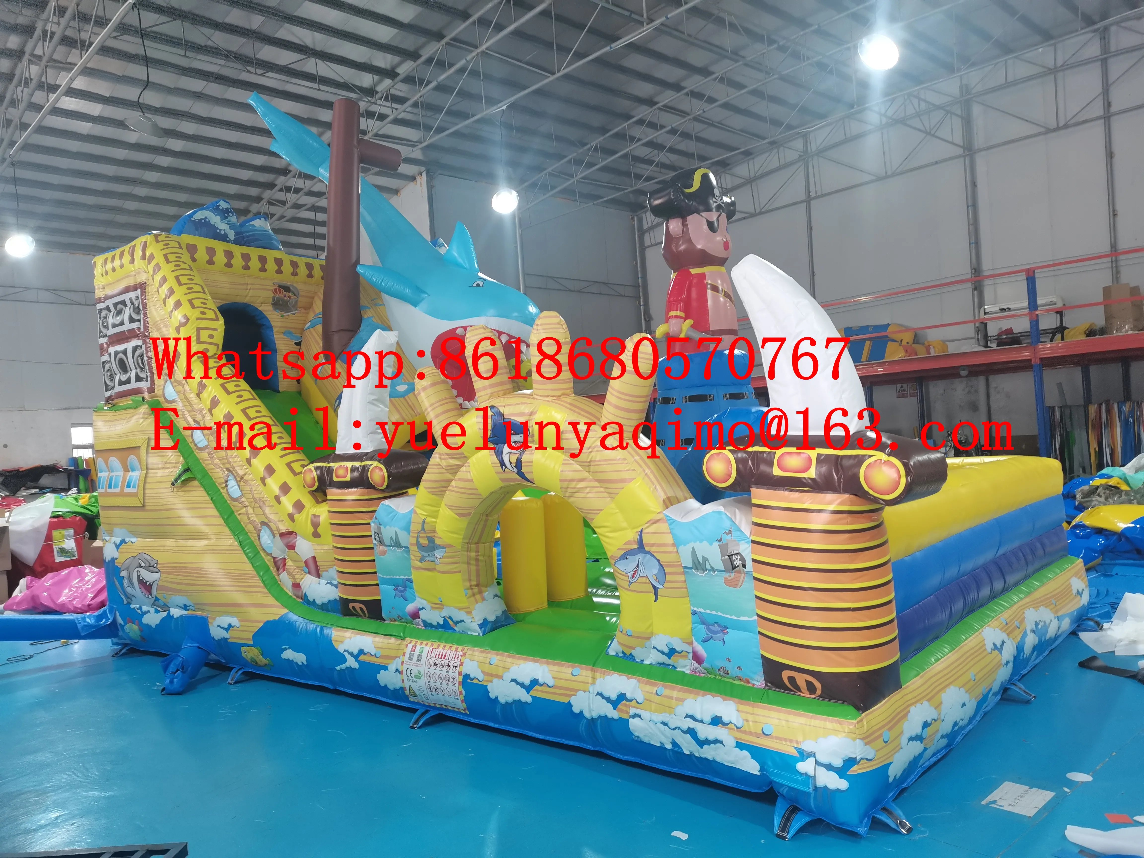 

Factory direct selling large indoor shark theme inflatable slide jumping bed castle combination YLY-020