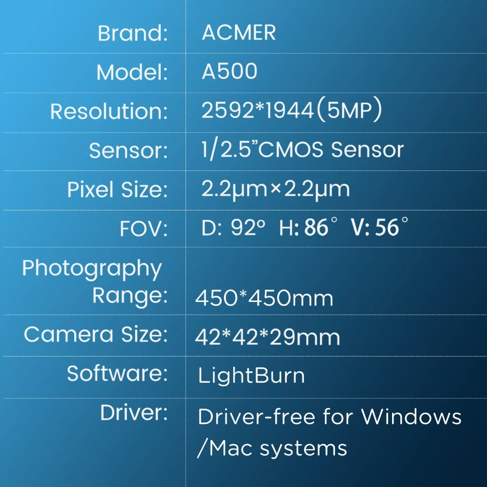 ACMER A500 Camera Lightbrun Precise Positioning HD Industrial Camera For acmer Laser Engraving P1 10W P2 33W Series industrial camera