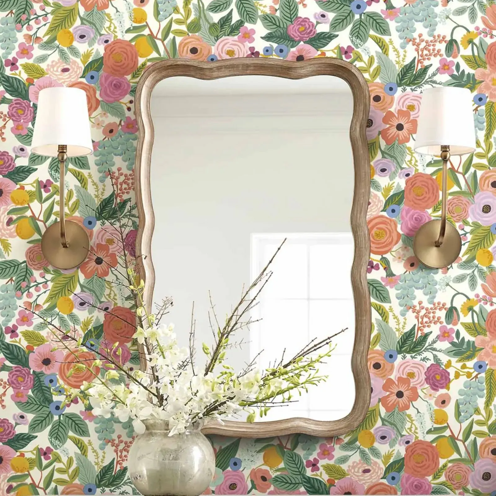 Aquarela Garden Party Wallpaper Mão Pintura Casca e Vara Wallpaper Variedade de Flores e Frutas