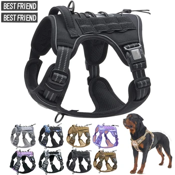 Personalized Tactical Dog Harness Reflective Military Dog Vest with Handle for German Shepherd Large Dog Training