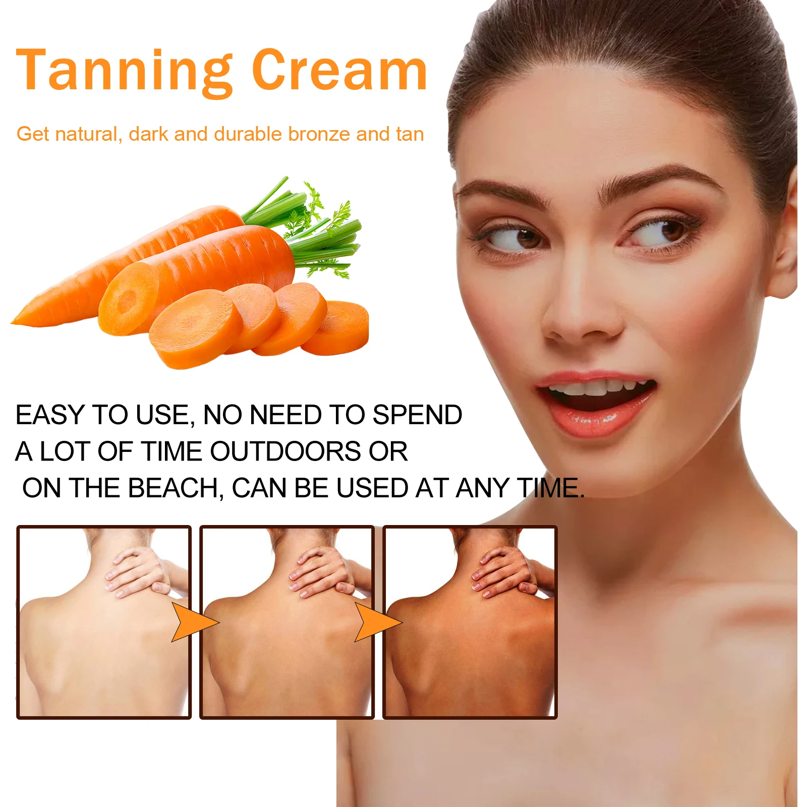EELHOE Carrot Body Tanning Cream Summer Beach Outdoor Tanning Bronzer Skin Moisturizing Smoothing Sunless Body Tanning Cream