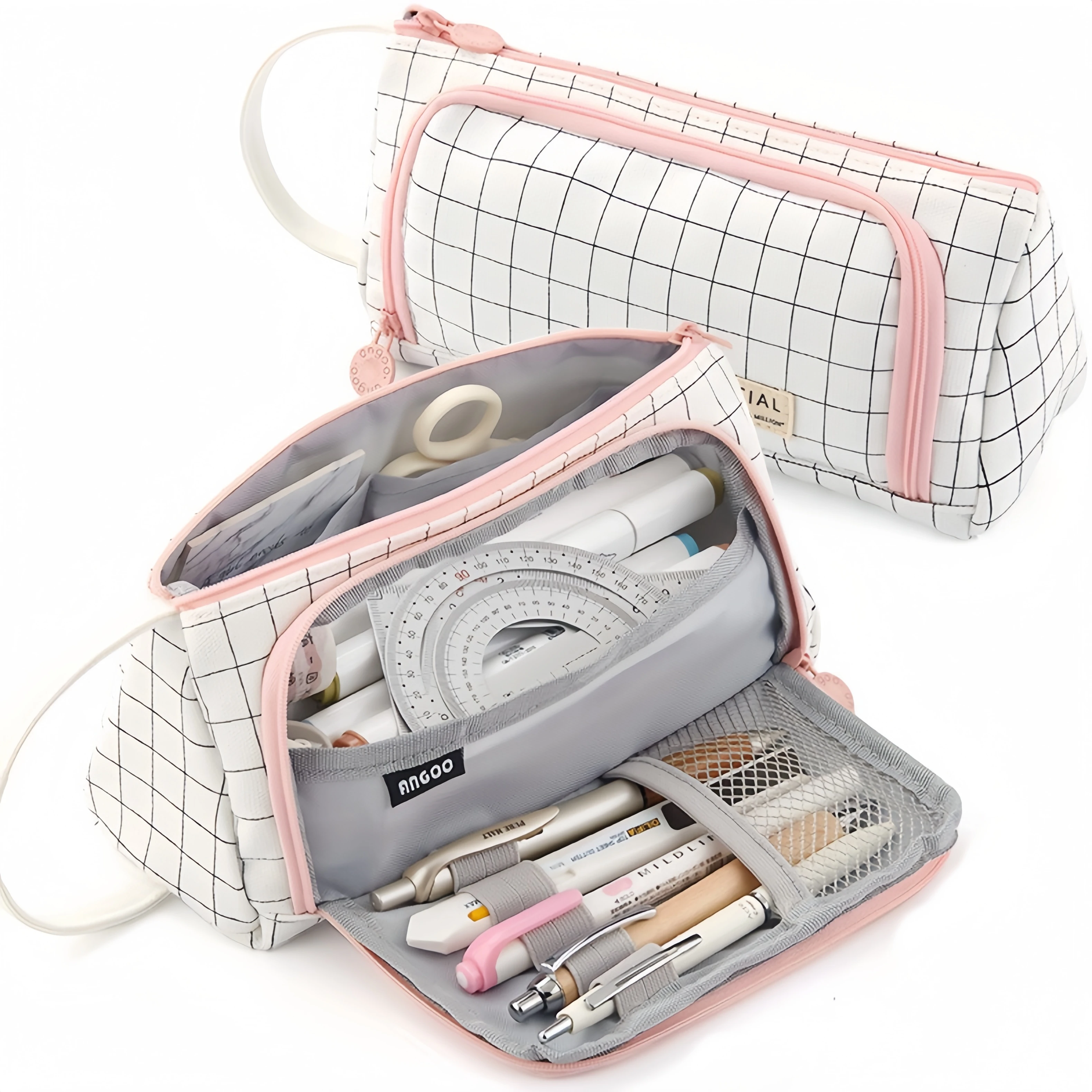 Canvas Triangle Stationery Box, Large Capacity Portable Pencil Pouch Student Stationery Organizer Storage Bag