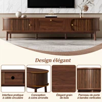 Современная подставка для телевизора из массива дерева с ящиками для хранения. Классическая медиаконсоль с закругленными углами и прочными деревянными ножками для гостиной. — изображение 4