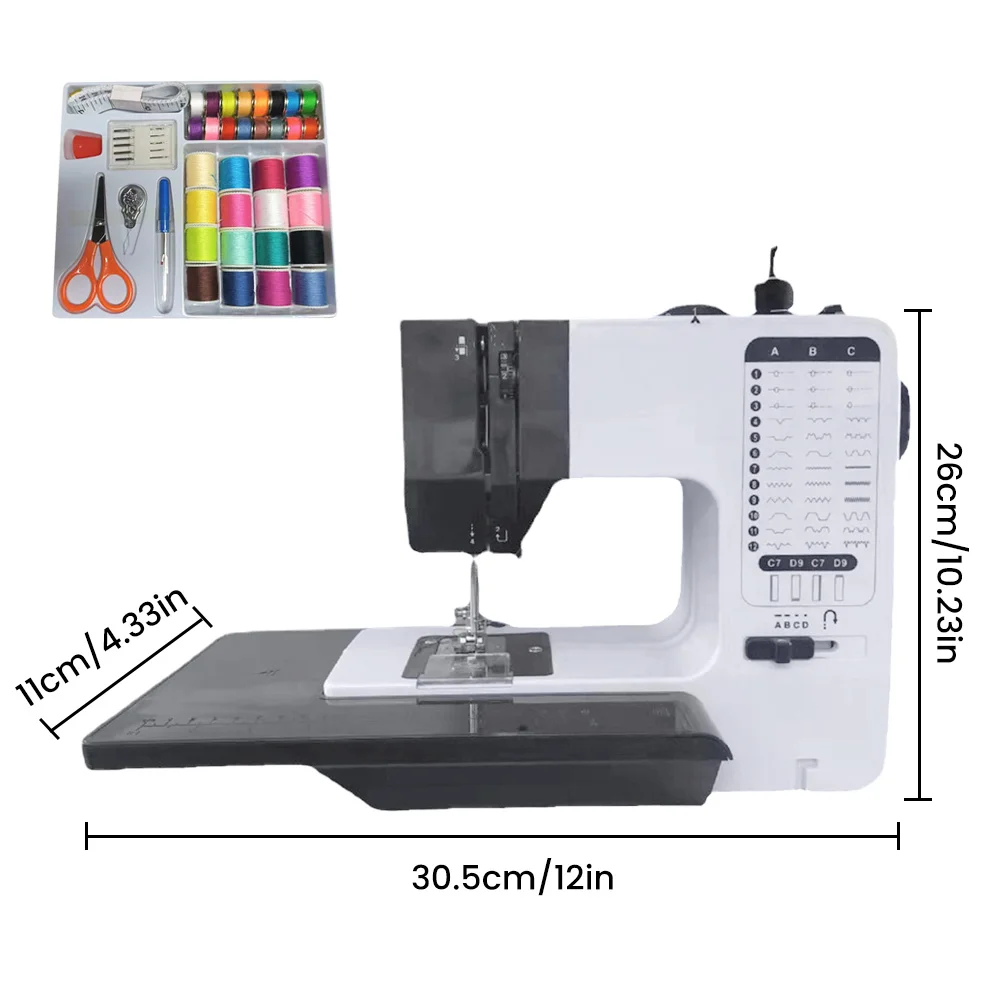 Mini máquina de coser eléctrica de 12 puntadas, máquina de coser de doble hilo con mesa de extensión, bobinado automático de la UE para principiantes