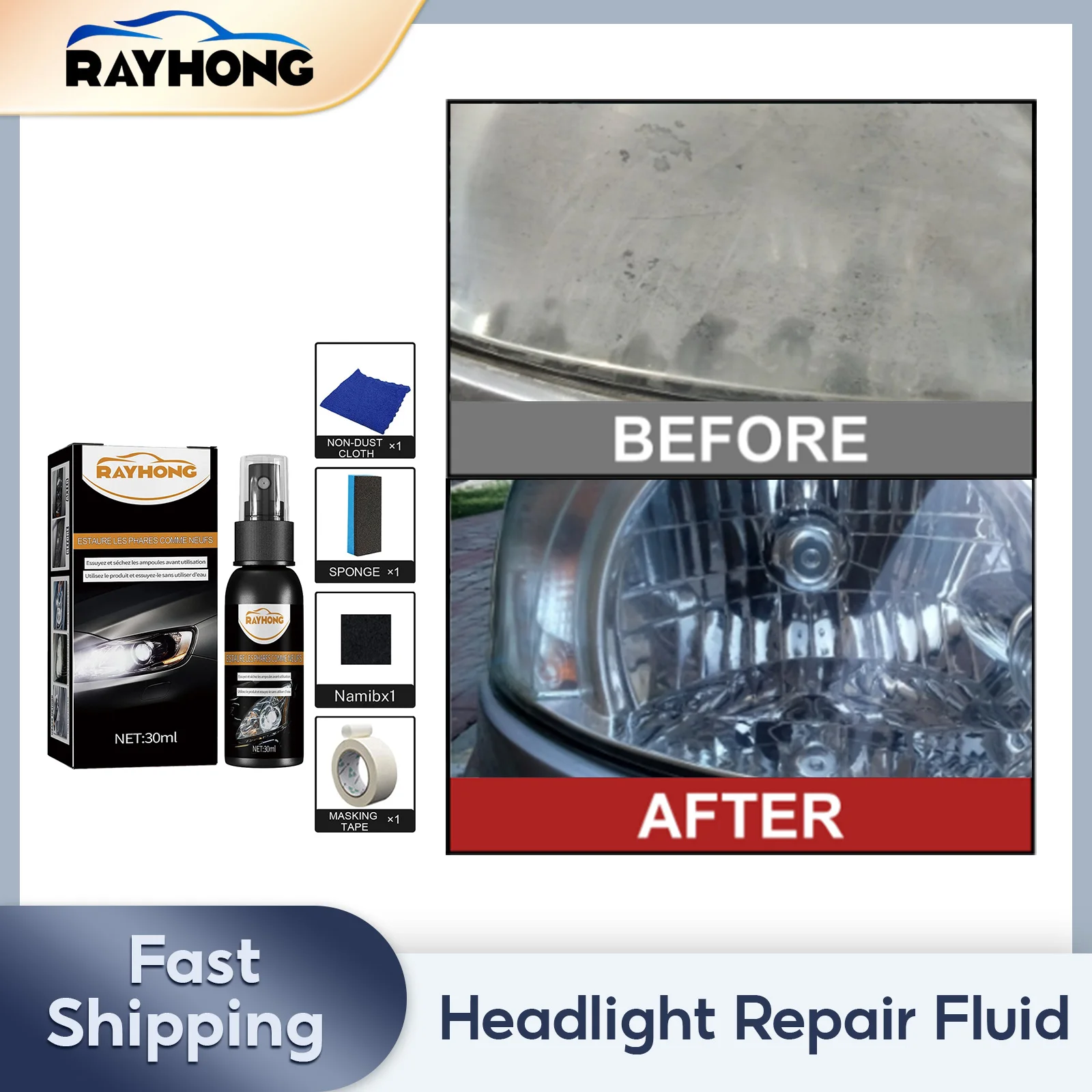 

Headlight Repair Fluid Headlamp Scratch Remover Cleaning Paste with Sponge Remove Oxidation Refurbish Headlight Polish Liquid