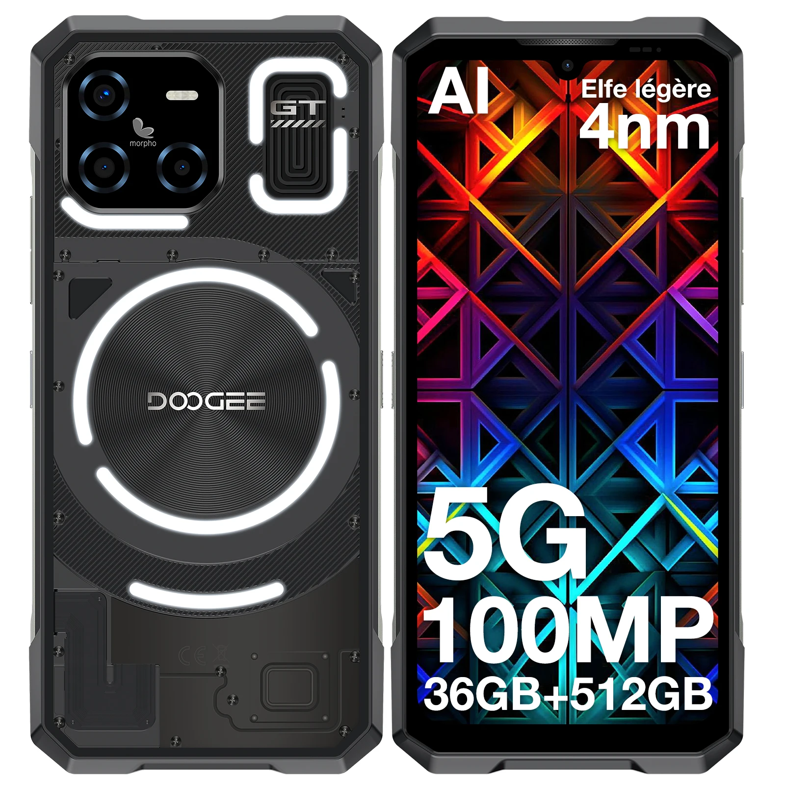 Modello internazionale DOOGEE Blade GT Ultra 5G Telefono robusto Effetto luce LED Dimensity 7300 6.72" 16GB 512GB Telefono dal design sottile