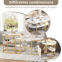 Ensemble de 2 Tables Basses Gigognes Ovales, Lot de 2 Tables Basses 2 en 1 avec espace de Rangement, Table Basse aspect Marbre Table de salon Basse pour Salon, Balcon et Bureau 4