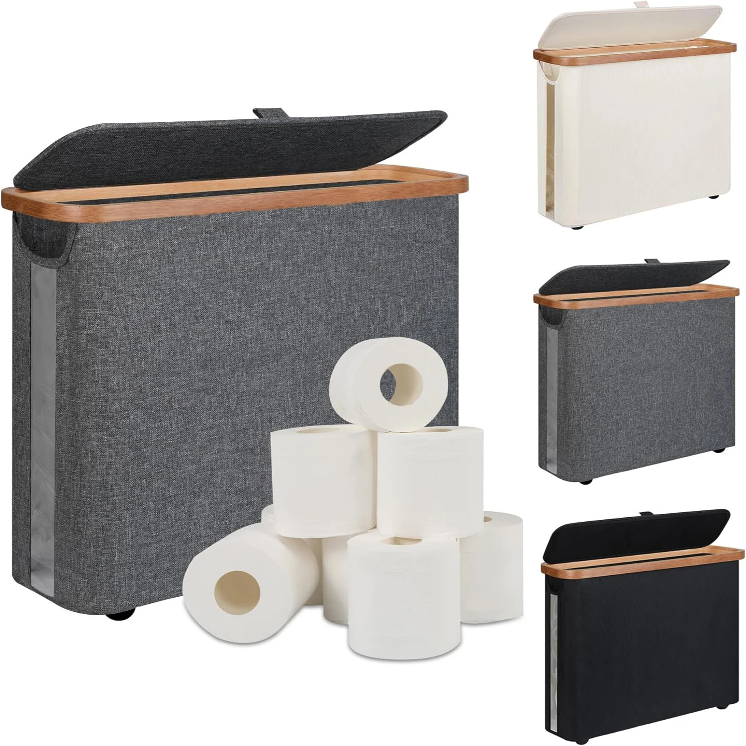 Toilet Paper Storage Basket with Lid Holds 12 Roll Paper Foldable Large Capacity Toilet Paper Holder