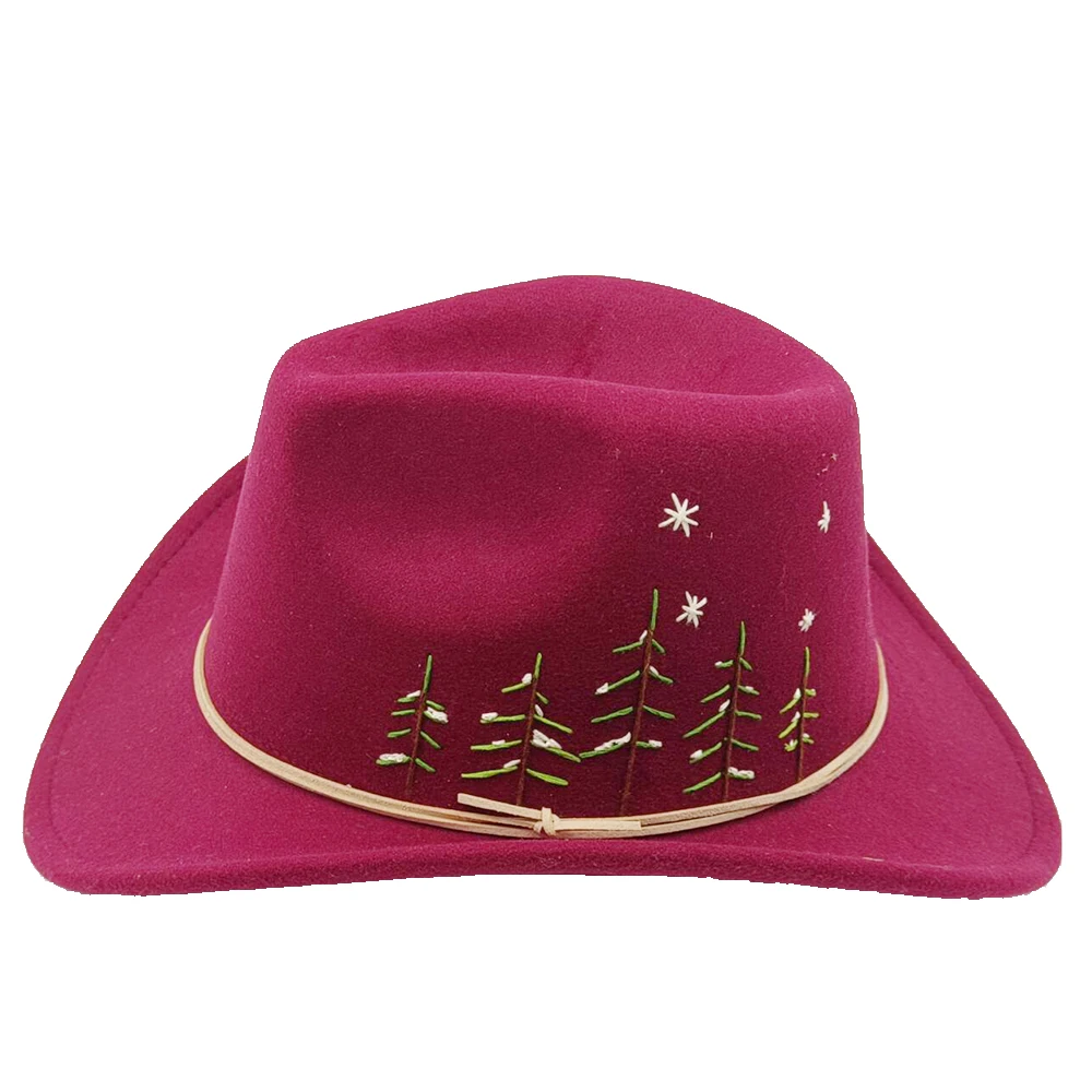 

Cowboy hats for men hand embroidered western cowboy hat accessories decoration classic wide brim jazz women's felt hat