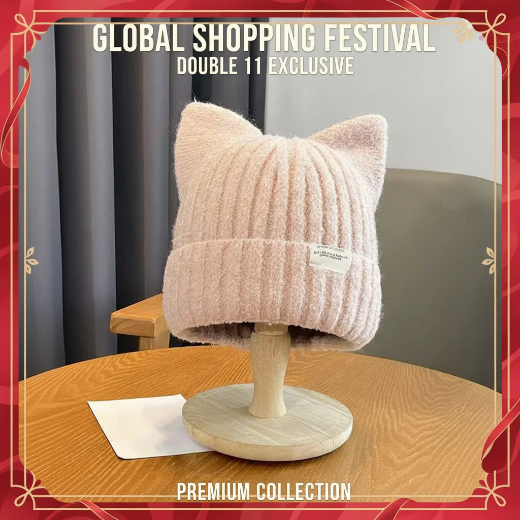 Katzenohren-Mütze, Wintermütze, warme Strickmütze mit winddichtem, verdicktem Design, niedliche Herbst-Winter-warme Accessoires für Frauen und Mädchen